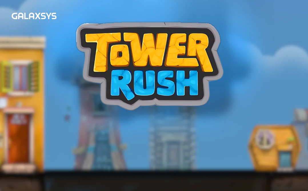 Tower Rush di Galaxsys: la torre colorata che si costruisce piano dopo piano nello skyline notturno